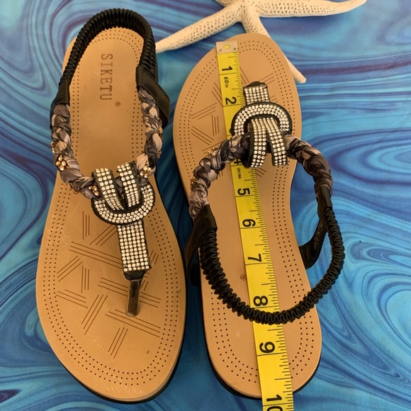 SIKETU ladies fabric rhinestone embellished wedge thong in size 9. LNWOT - Picture 6 of 10
